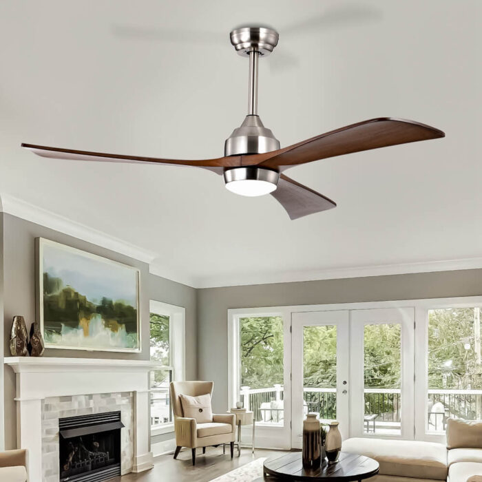 Brushed Nickel Ceiling Fan with Light and Walnut Blades