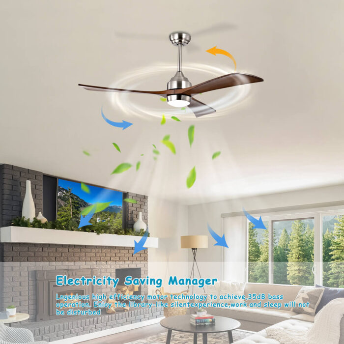 Brushed Nickel Ceiling Fan with Light and Walnut Blades