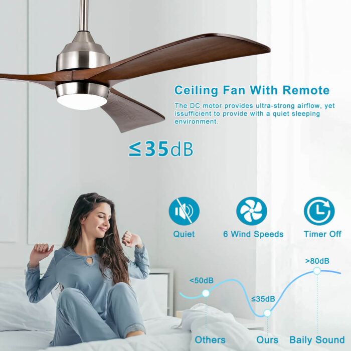 Brushed Nickel Ceiling Fan with Light and Walnut Blades