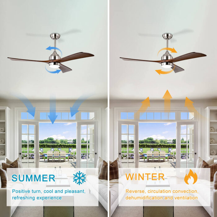 Brushed Nickel Ceiling Fan with Light and Walnut Blades