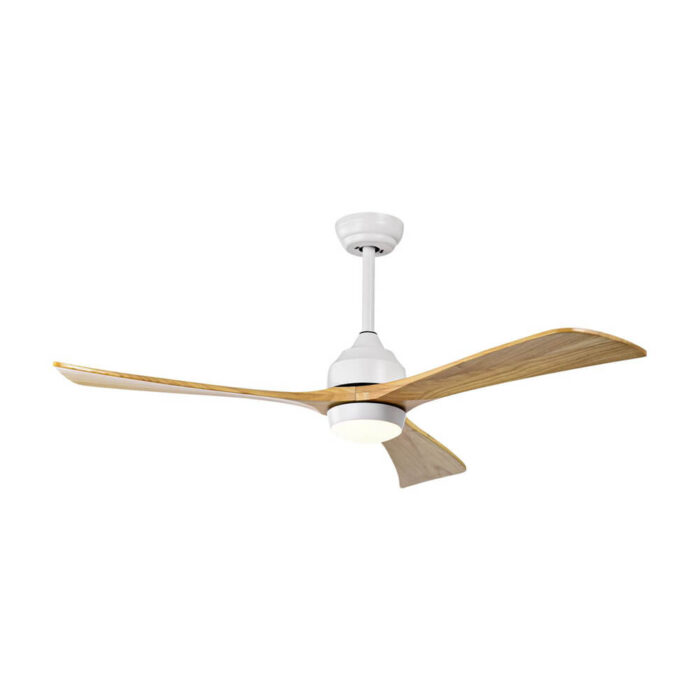 White Ceiling Fan with Light and Wood Blades (2)