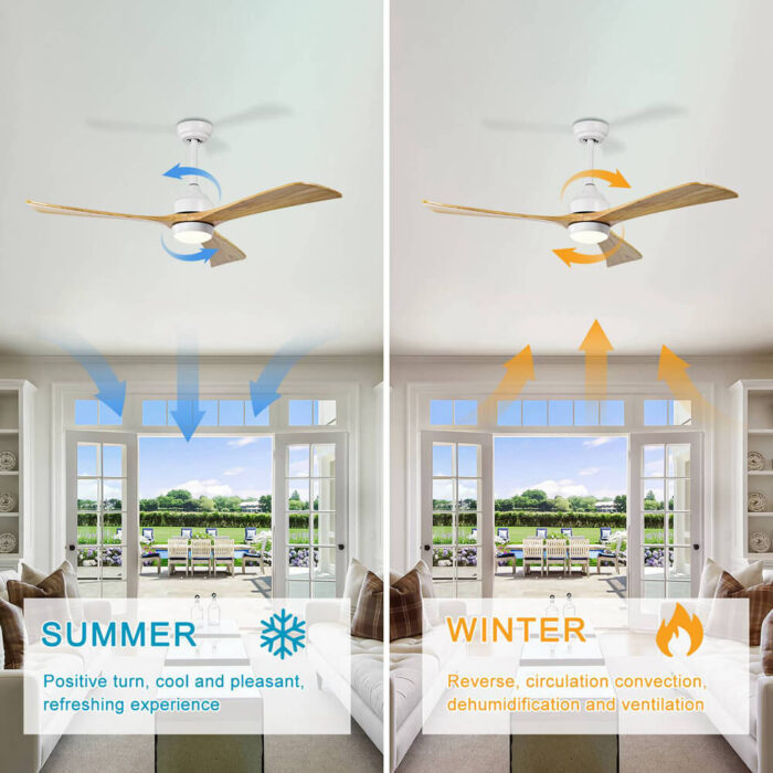 White Ceiling Fan with Light and Wood Blades