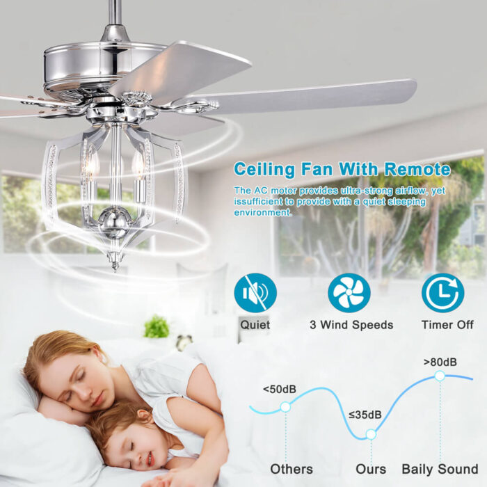 5 Blade Chrome Ceiling Fan With Light