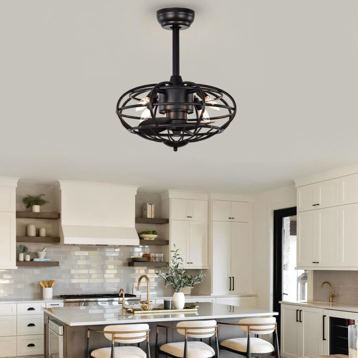 Black Caged Ceiling Fans With Lights