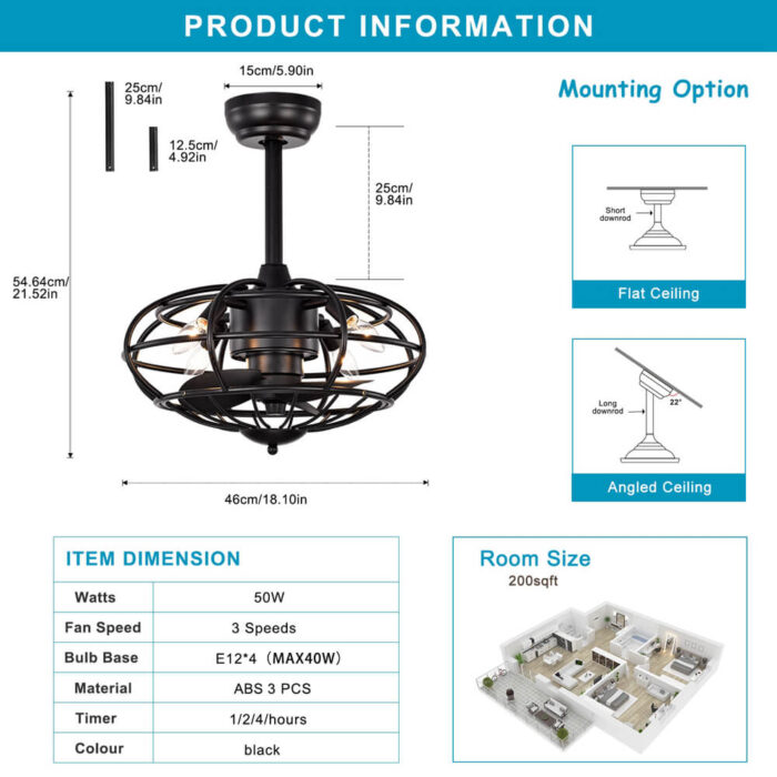 Black Caged Ceiling Fans With Lights