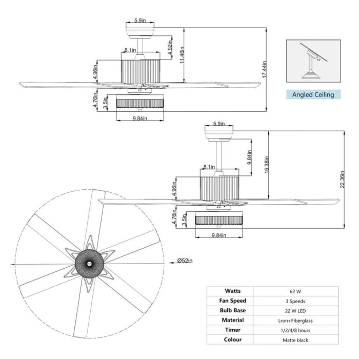 Black Modern Farmhouse Ceiling Fan With Light