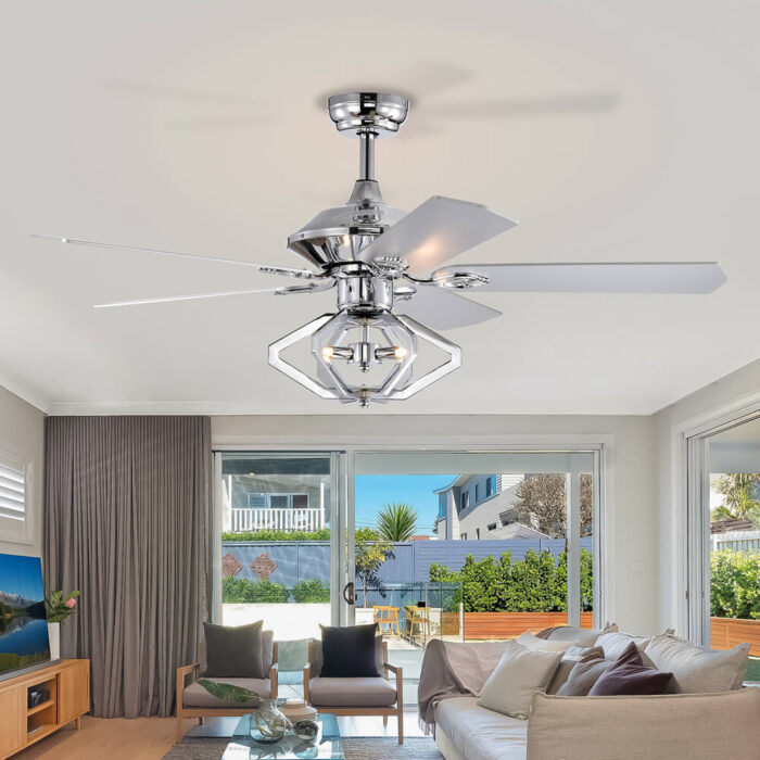 Chrome 5 Blade Ceiling Fans With Lights