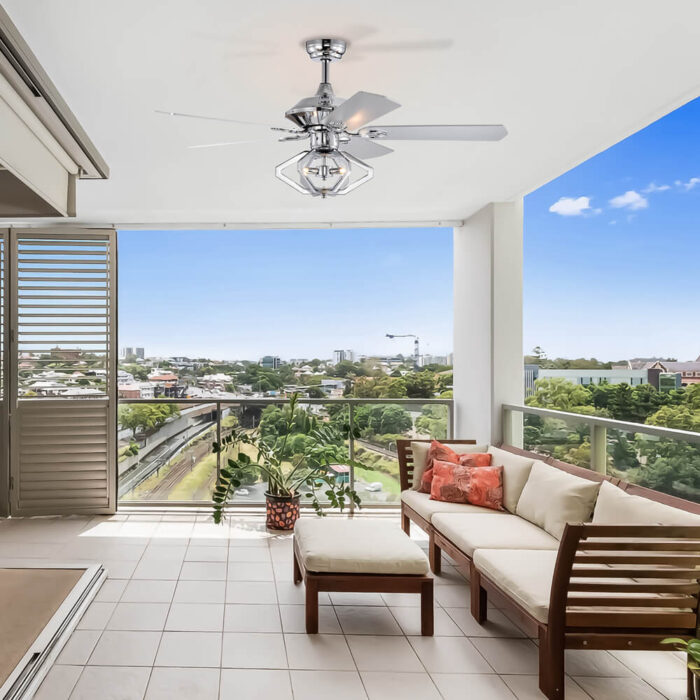 Chrome 5 Blade Ceiling Fans With Lights