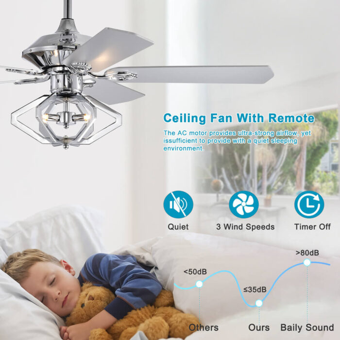 Chrome 5 Blade Ceiling Fans With Lights